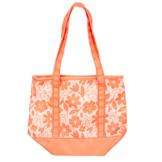 13" x 6" Coral Floral Tote Bag